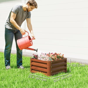 Potager surélevé avec cadre en acier galvanisé, aspect bois brun foncé