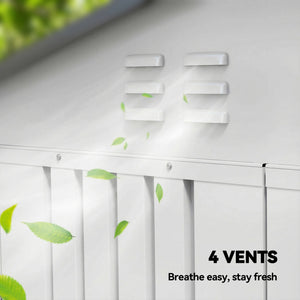 Abri de jardin 1,98 m x 1,22 m, en métal, avec double porte verrouillable et 4 aérations, couleur argent-blanc.