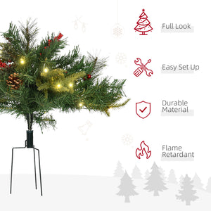 Petit sapin de Noël artificiel illuminé de 1,5 pi avec cocottes et baies rouges – Intérieur et extérieur
