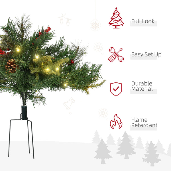 Petit sapin de Noël artificiel illuminé de 1,5 pi avec cocottes et baies rouges – Intérieur et extérieur