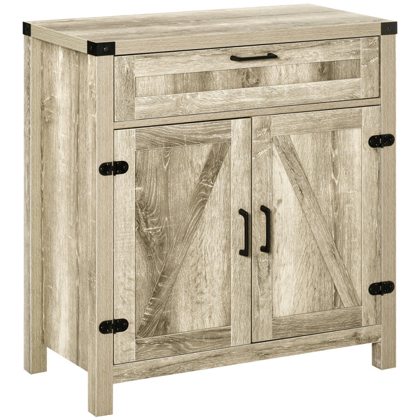 Buffet de cuisine style ferme avec 2 portes de grange rustiques et un tiroir, en chêne
