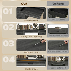 55" Computer Desk with 7 Drawers, Farmhouse Executive Desk for Home Office, Study, Bedroom, Black Wood Grain