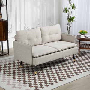 Canapé causeuse moderne en tissu avec dossier capitonné et pieds en acier, blanc crème