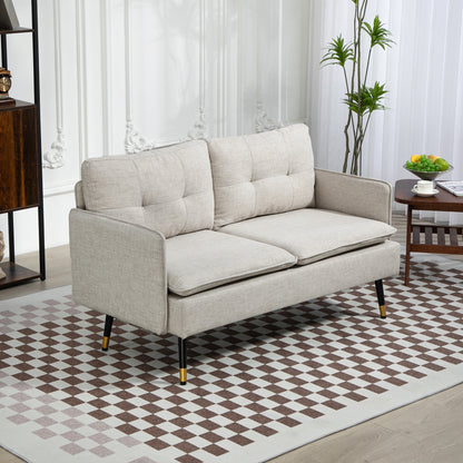 Canapé causeuse moderne 55 pouces en tissu avec dossier capitonné et pieds en acier, pour chambre à coucher et salon, blanc crème