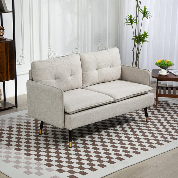 Canapé causeuse moderne en tissu avec dossier capitonné et pieds en acier, blanc crème