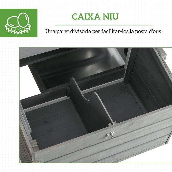 Poulailler extra large 123" en bois avec rampes d'accès et pondoirs, gris