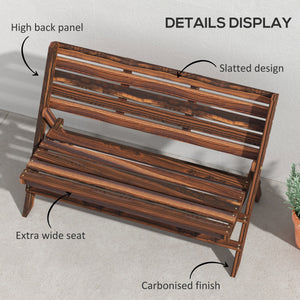 Banc d'extérieur en bois 2 places avec dossier et assise à lattes, finition carbonisée