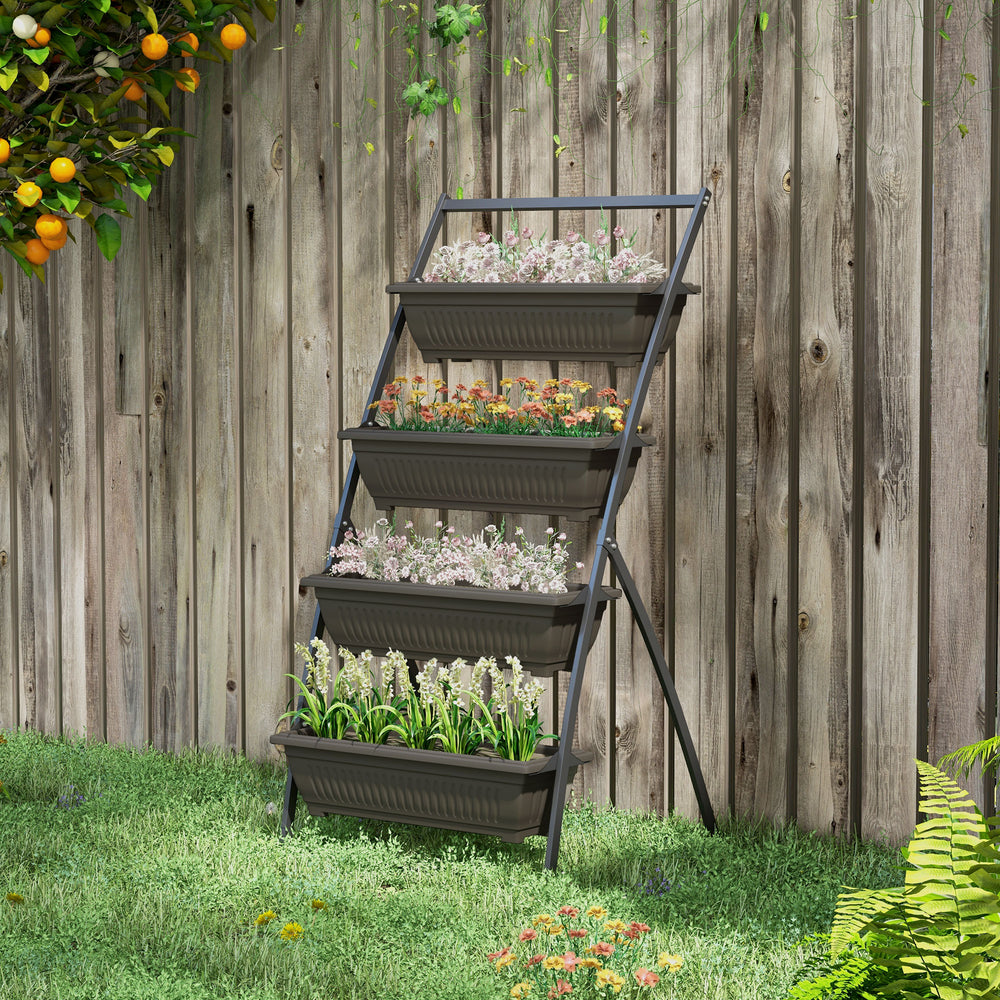 Jardinière surélevée verticale à 4 niveaux avec 4 bacs pour plantes d'extérieur, marron