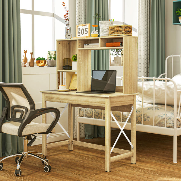 Bureau d'ordinateur avec avec rangement pour écrire, travailler, poste de travail, chêne