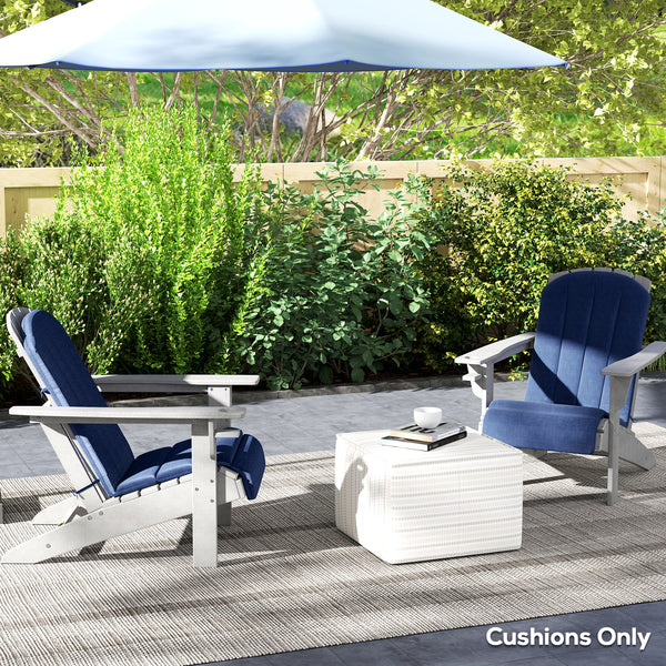 Lot de 2 coussins de chaise Adirondack à dossier haut avec attaches, mousse haute densité, bleu marine