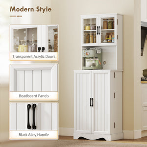 Armoire garde-manger blanche avec portes vitrées, 8 tablettes de porte et espace pour cafetière