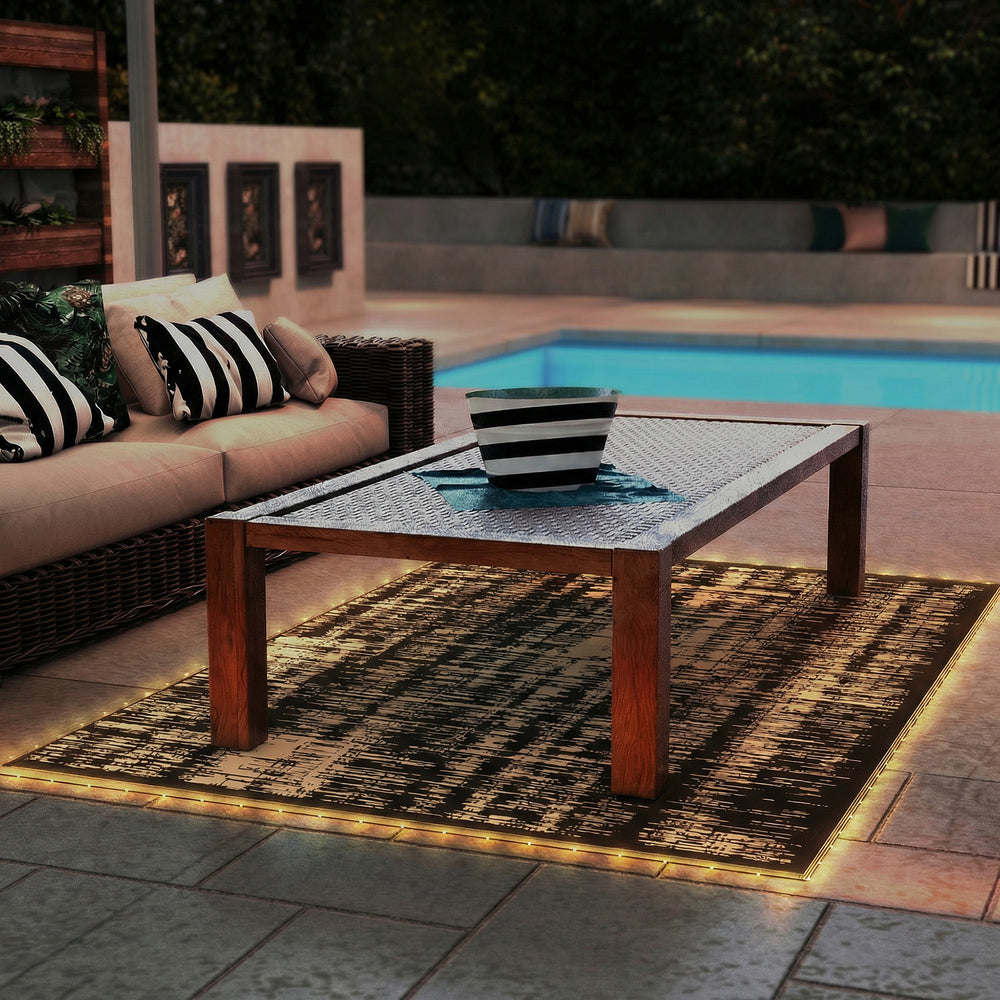 Tapis de camping d'extérieur imperméable avec lumières LED, sac de transport et piquets, 3,66 m x 2,74 m