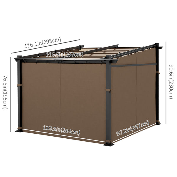 Pergola métallique 10 x 10 avec toit coulissant et rétractable, couleur café