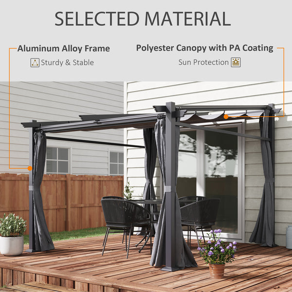 Pergola métallique avec toit coulissant, pergola rétractable, 3 m x 3 m, gris foncé