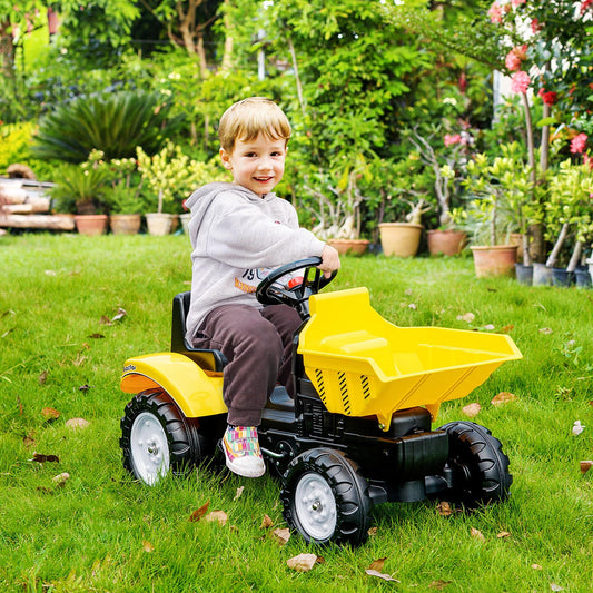 Tracteur à pédales pour enfants de 3 ans, avec godet à commande manuelle, jaune