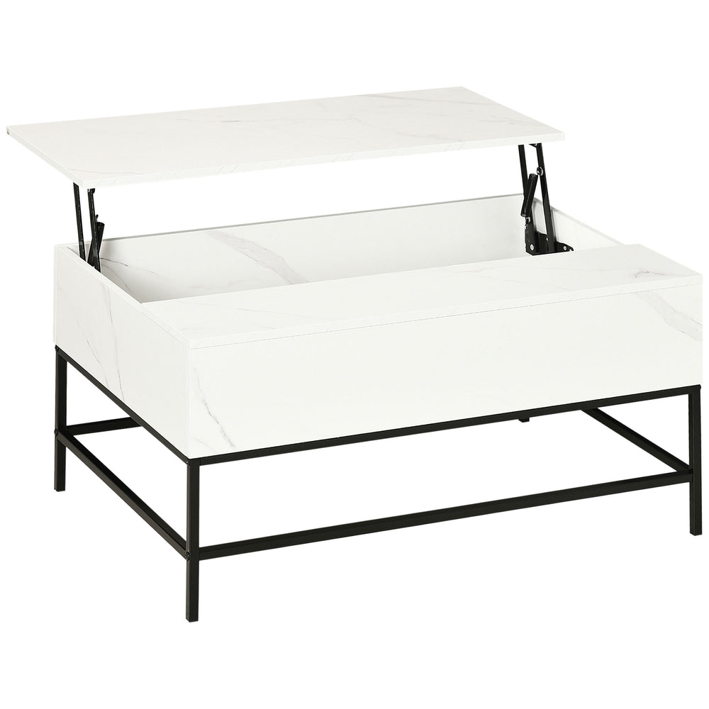Table basse relevable avec compartiment de rangement dissimulé, blanche