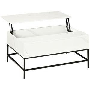 Table basse relevable avec compartiment de rangement dissimulé, blanche