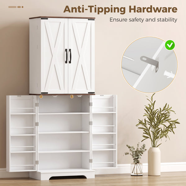 Garde-manger haut style champêtre avec 2 armoires, porte et tablettes ajustables, blanc