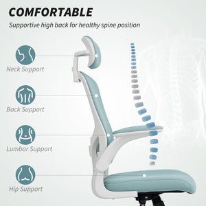 Ergonomic mesh office chair with headrest and lumbar support, light green