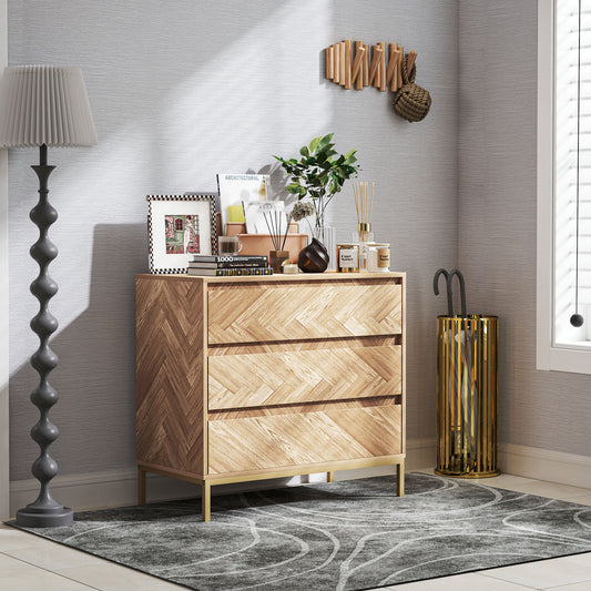 Commode de chambre avec système anti-basculement à 3 tiroirs pour salon, couloir, bois naturel