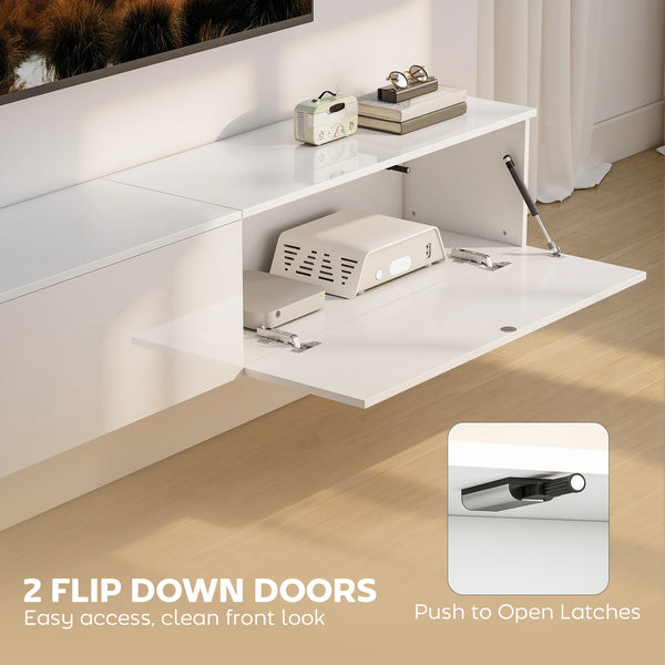 Floating TV Stand for TVs up to 75 Inch, 70.9" TV Cabinet, Entertainment Center with 2 Flip Doors, High Gloss White