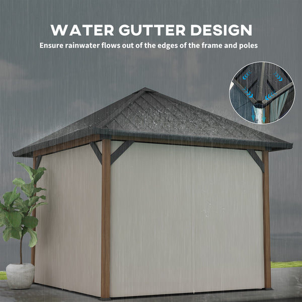 10' x 10' Hardtop Gazebo with Galvanized Steel Roof, Permanent Garden Gazebo with Netting and Curtains