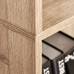 Bibliothèque à 5 niveaux avec tablettes réglables pour salon, bureau, bois naturel
