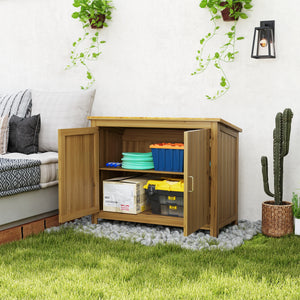 Abri de jardin en bois extérieur compact avec 2 étagères et 2 portes