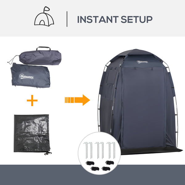Tente de douche 60" x 60" x 82" extra large, abri de camping portable et privé avec fenêtres et tapis de sol, bleu foncé