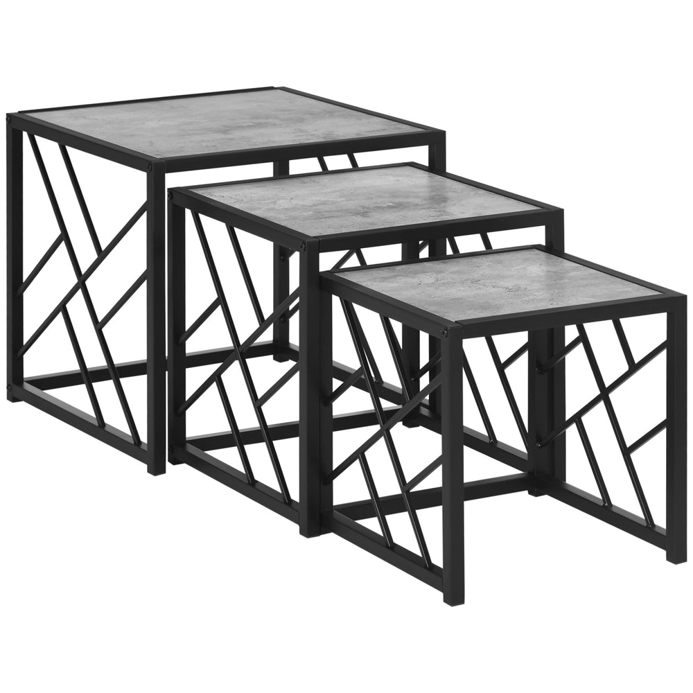 Lot de 3 tables gigognes carrées avec structure en métal, gris