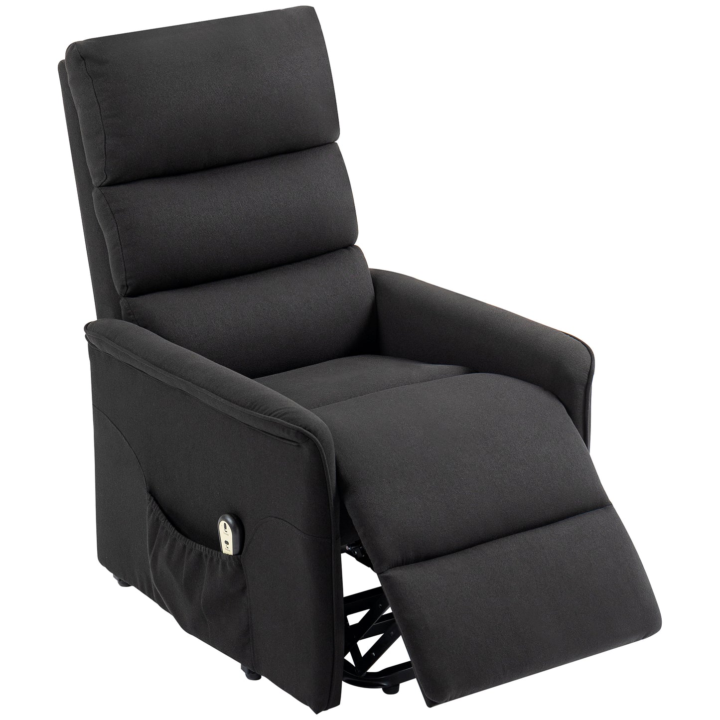 Fauteuil releveur et inclinable électrique avec télécommande, poches latérales, noir