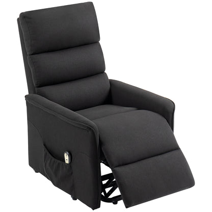 Fauteuil releveur et inclinable électrique avec télécommande, poches latérales, noir