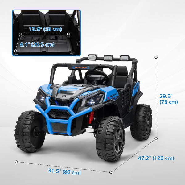Voiture électrique 2 places 24V pour enfants avec télécommande, 3 vitesses, bleu