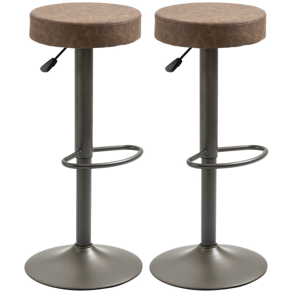 Set of 2 modern bar stools in faux leather, brown