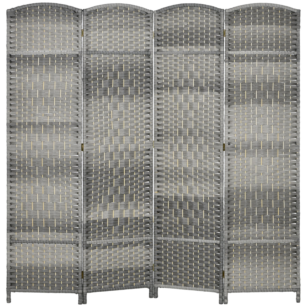 Cloison de séparation pliable à 4 panneaux et tissée à la main, gris mélangé