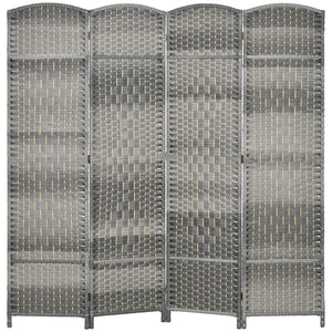 Cloison de séparation pliable à 4 panneaux et tissée à la main, gris mélangé