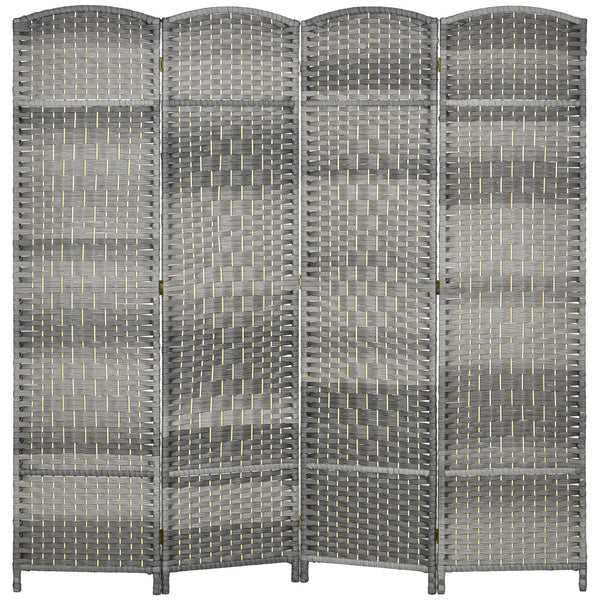 Cloison de séparation pliable à 4 panneaux et tissée à la main, gris mélangé