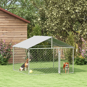 Chenil extérieur pour chien en acier galvanisé robuste avec toit résistant aux UV