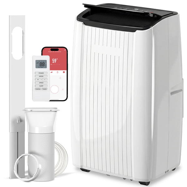 12,000 BTU 5-in-1 Portable Air Conditioner with Cooling, Heating, Dehumidifying, Fan, Sleep Mode, Wi-Fi Voice Control, White