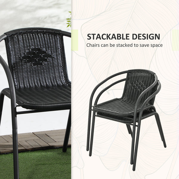 Ensemble de mobilier de jardin 3 pièces en résine tressée avec 2 chaises empilables