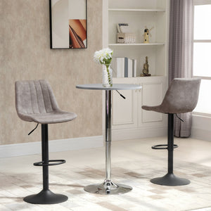 Set of 2 adjustable leather bar stools with backrest and footrest, grey