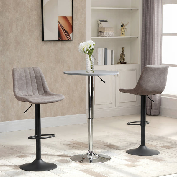 Set of 2 adjustable leather bar stools with backrest and footrest, grey