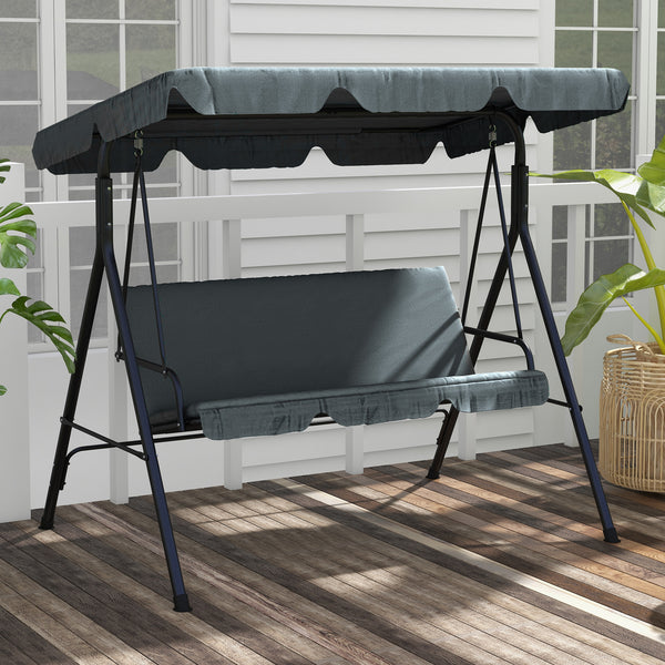 3-seater outdoor swing chair with adjustable canopy, grey
