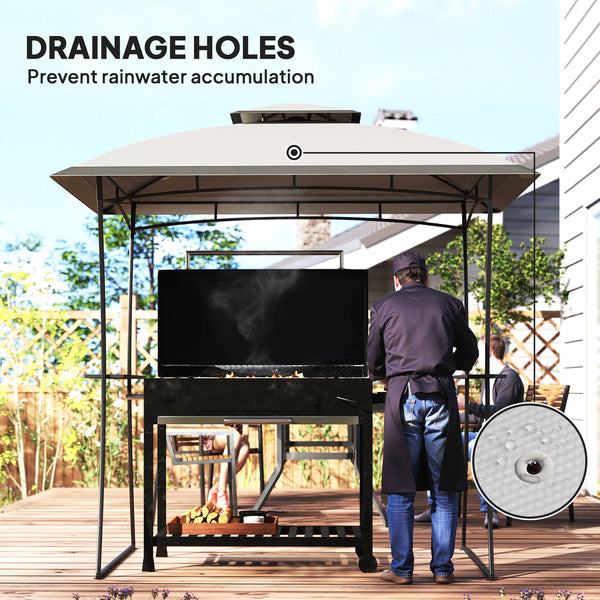 Outsunny 8' x 5' Outdoor Grill Gazebo, Double Tiered Barbecue Grill Gazebo Shelter with 2 Side Shelves and Hook, Light Gray |