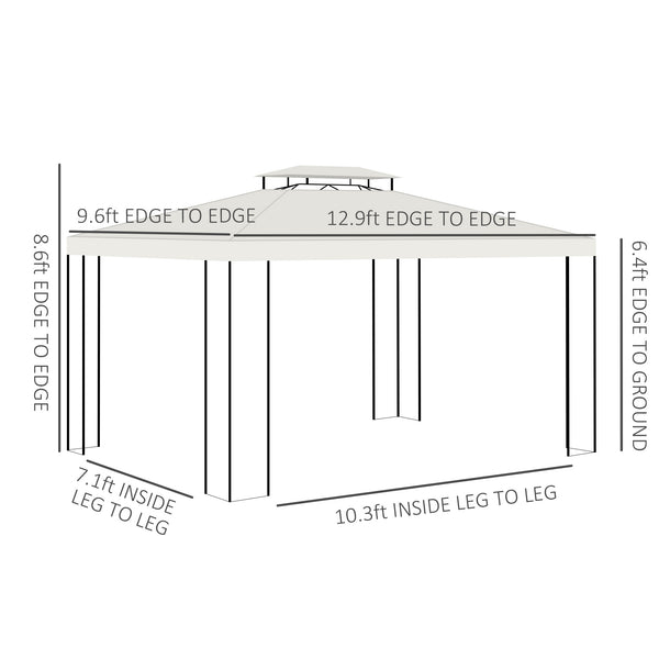 10' x 13' Outdoor Gazebo, Double Roof Patio Gazebo Canopy Shelter with Screen Decorate Corner Frame, White