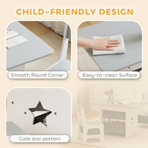 Ensemble table et chaises 3 pièces avec 6 tiroirs amovibles, gris clair