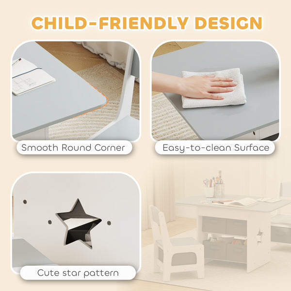 Ensemble table et chaises 3 pièces avec 6 tiroirs amovibles, gris clair