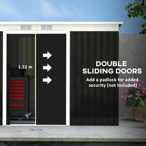 Abri de jardin en acier galvanisé avec kit de fondation, ventilation et portes, gris foncé