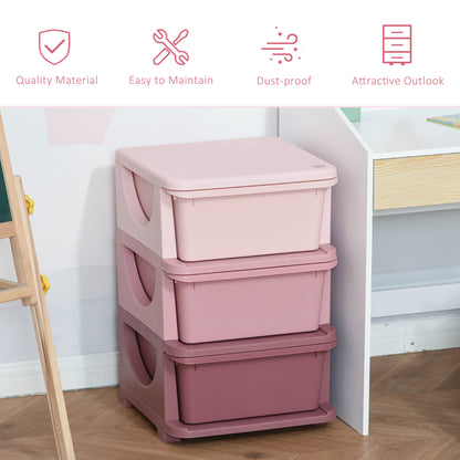 Organiseur de jouets pour enfants à 3 tiroirs en plastique, rose