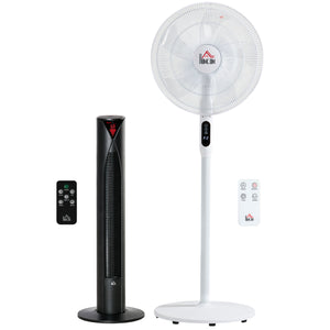 Lot de 2 ventilateur sur pied avec télécommande, hauteur réglable, tête inclinable, minuterie, oscillant, blanc